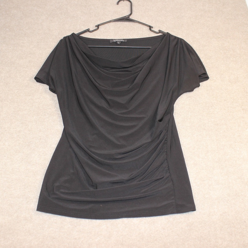 Bydesign Black Cowl Neck Ruched Short Sleeve Top Large